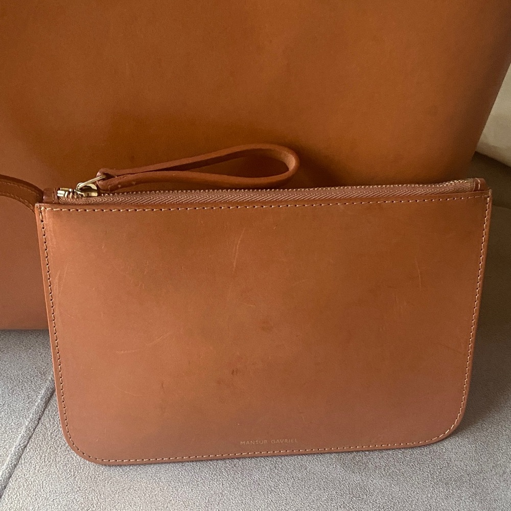 Mansur Gavriel Tan Tote with Vibrant Blue Interior - Picture 4 of 15
